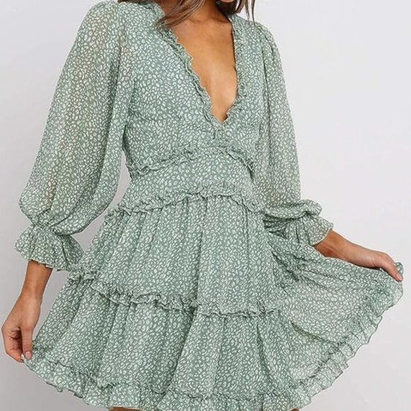 Leopard Print Backless Ruffle Dress - Picture 2 of 13